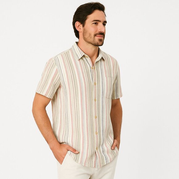 Marine Layer Hemp Blend Striped Button Down Retro Vacationcore Shirt Men’s Large - Picture 3 of 14